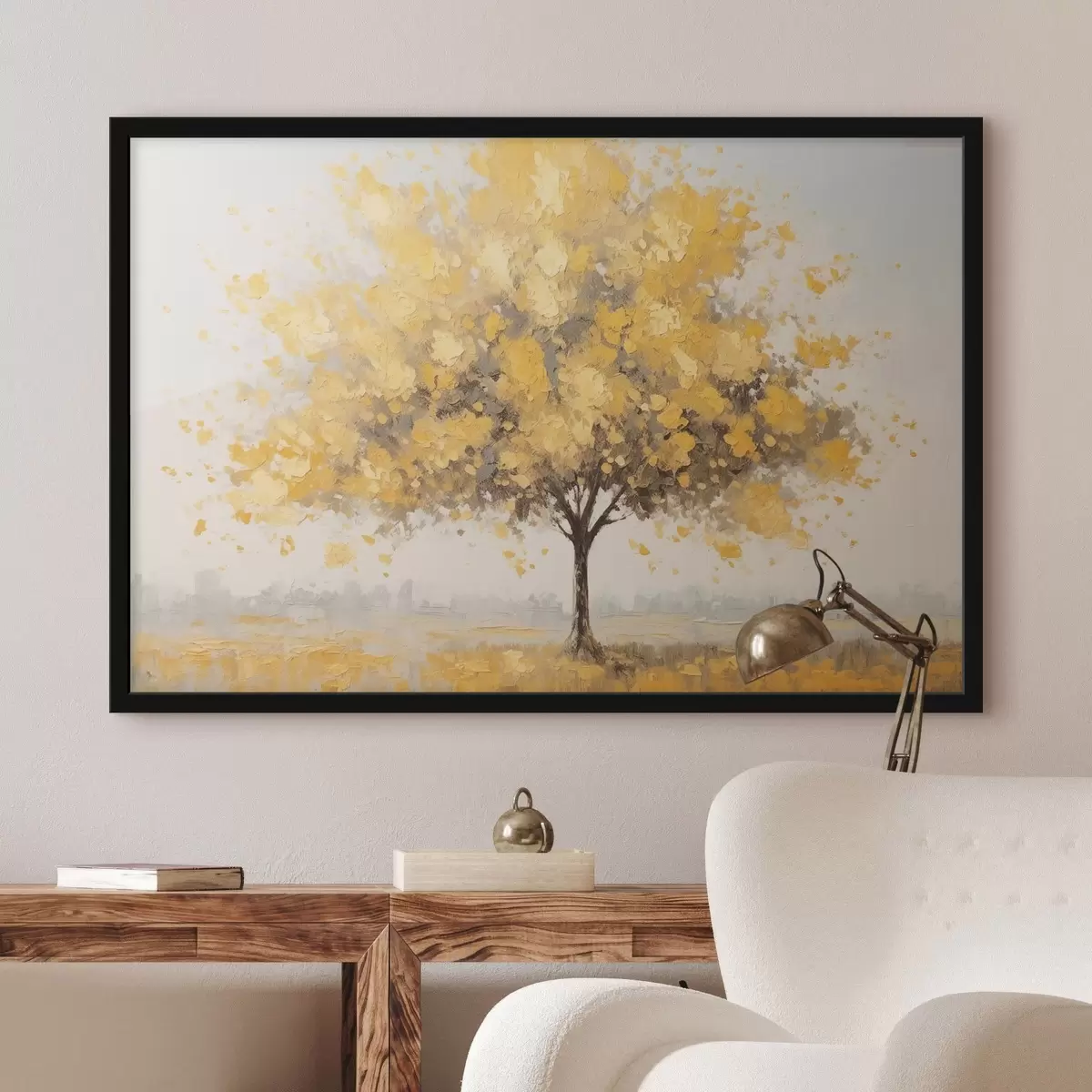 Affiche Arbre aux feuilles jaunes dans un style impressionniste f42480