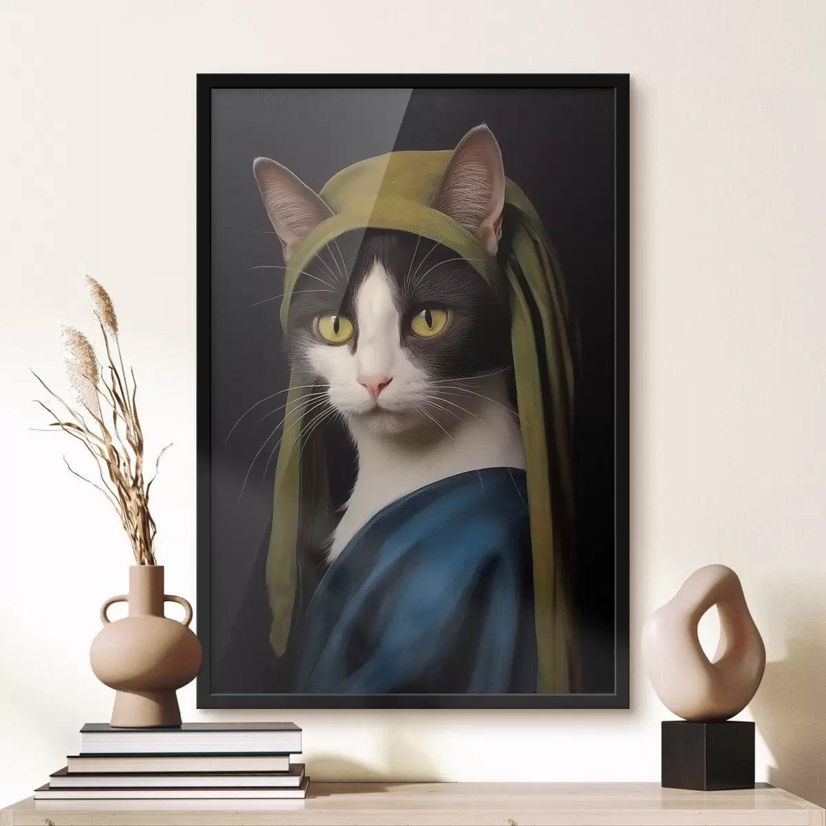Affiche Chat en portrait avec boucle d'oreille en perle f42486