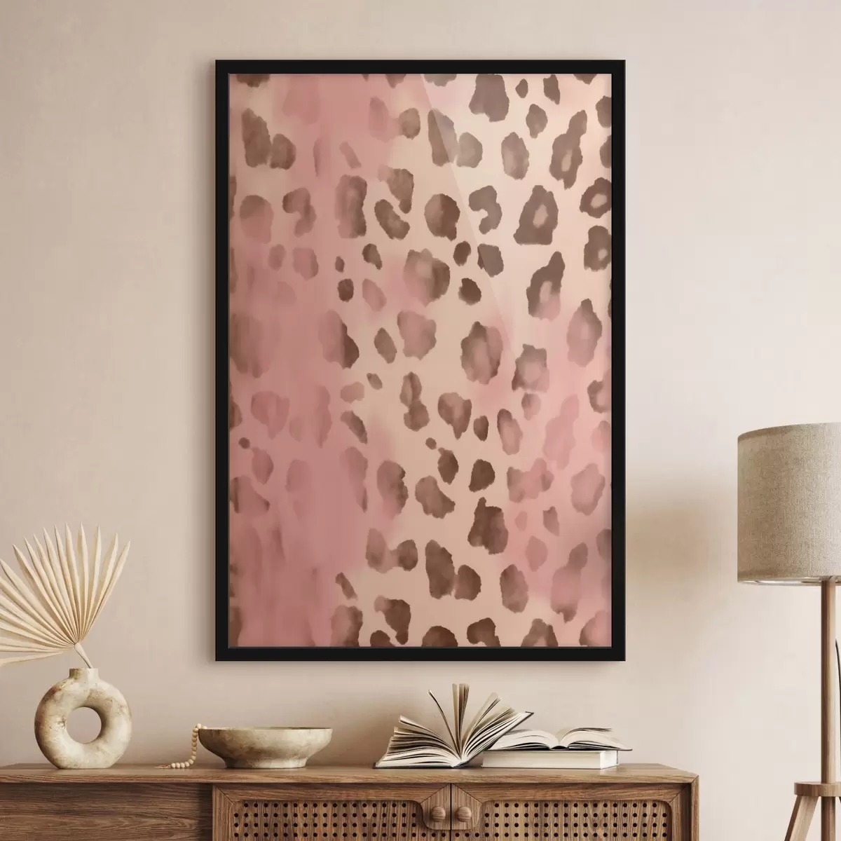 Affiche Motif abstrait avec impression léopard sur fond rose f42490