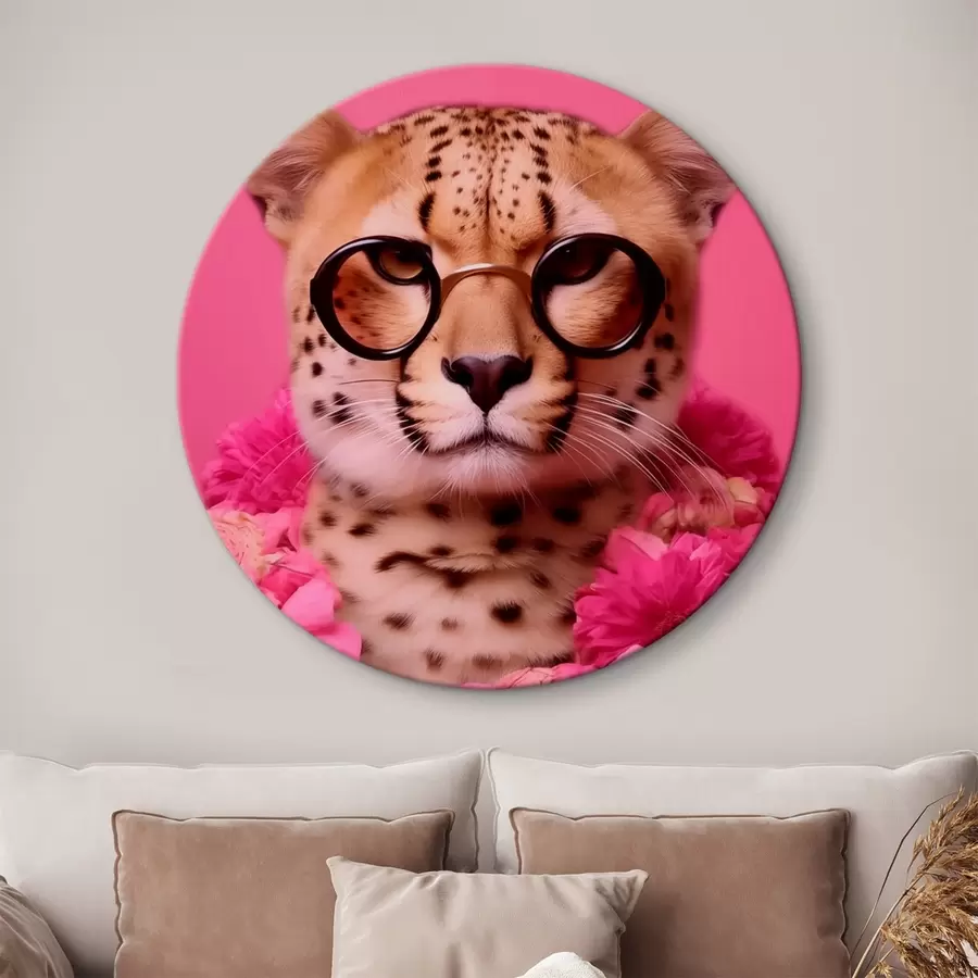 Schilderijen Cheetah in bril met bloemenslinger r42477