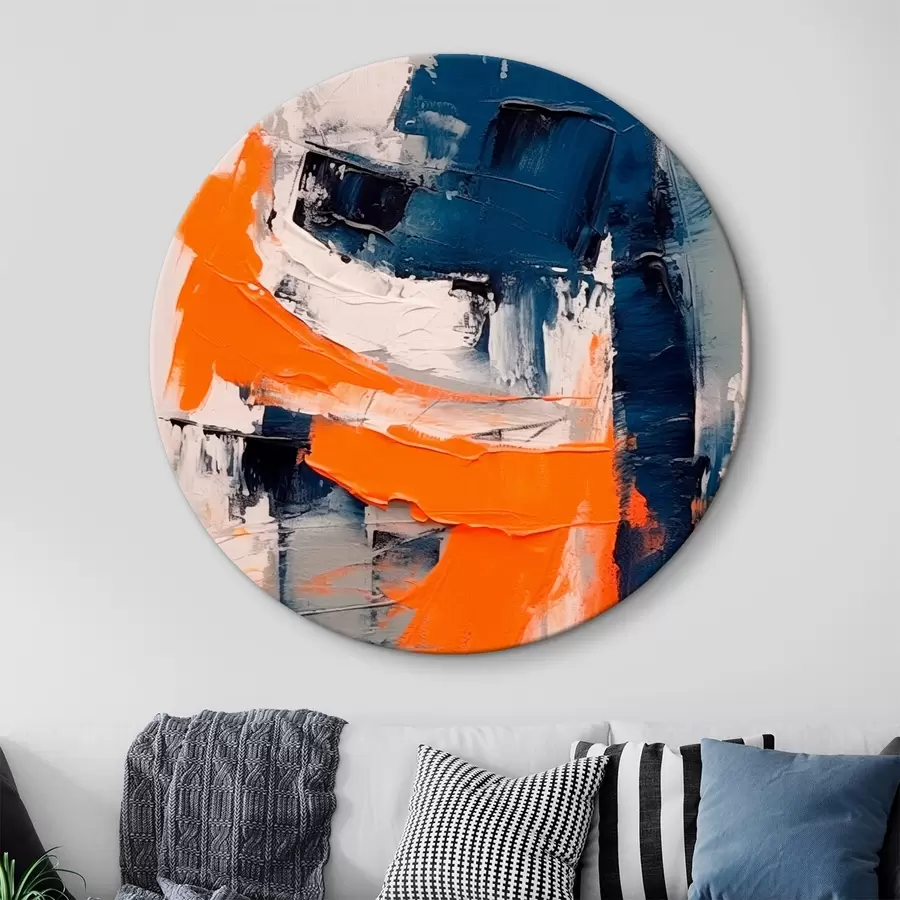  Schilderijen Abstracte compositie met fel oranje en blauwe accenten r42482