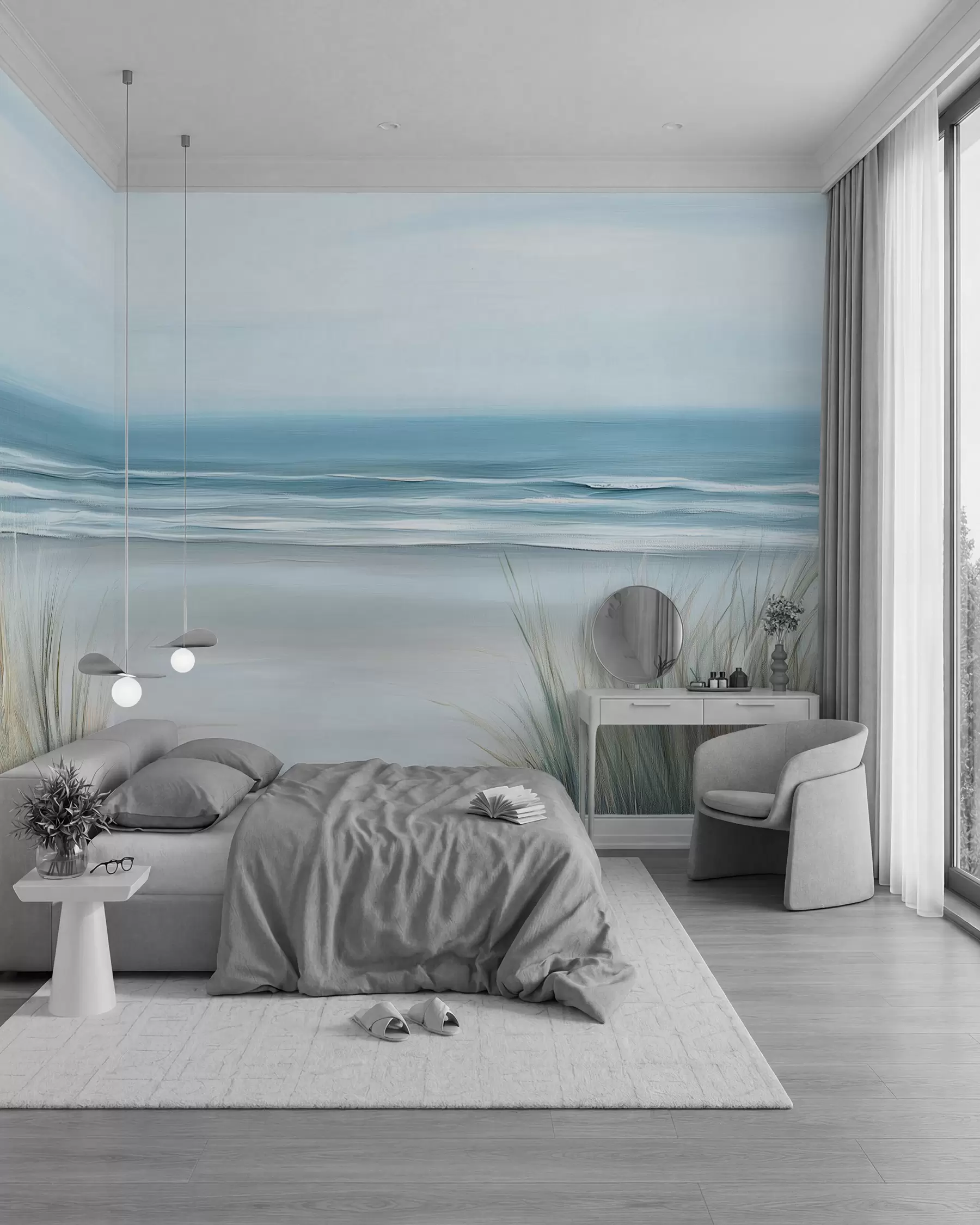 Papier peint photo Paysage avec une plage sauvage dans le style de la peinture à l'huile w02869