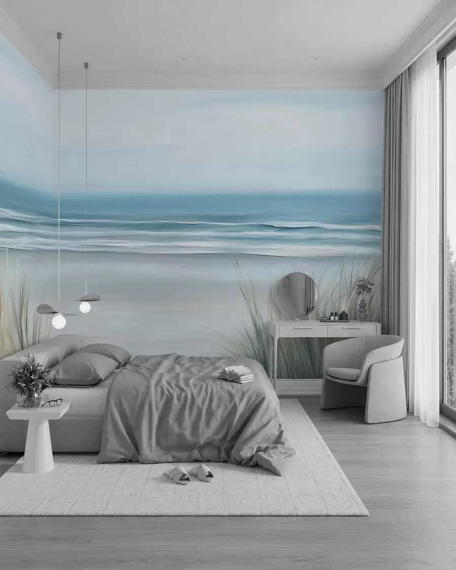 Papier peint photo Paysage avec une plage sauvage dans le style de la peinture à l'huile w02869