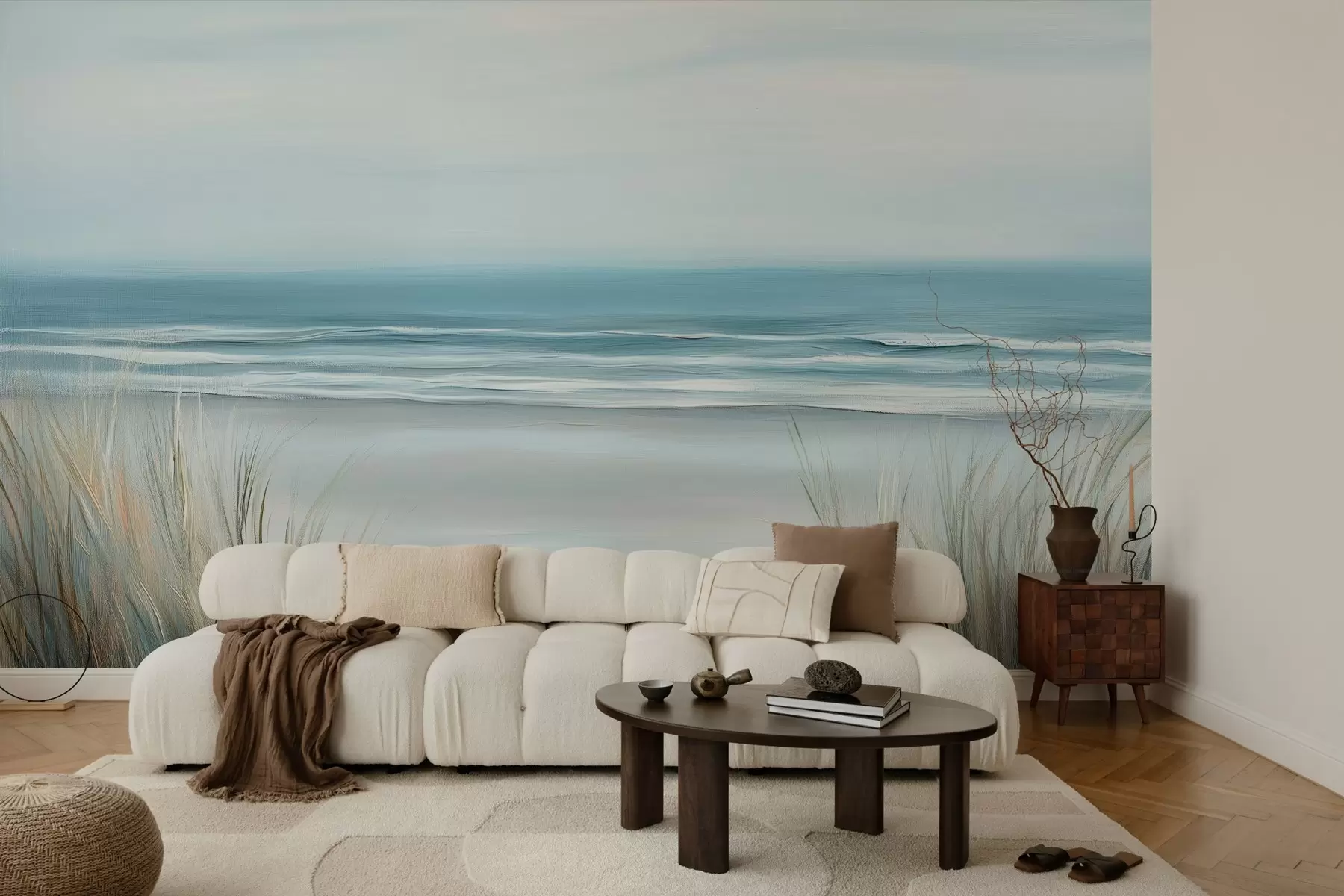 Papier peint photo Paysage avec une plage sauvage dans le style de la peinture à l'huile w02869