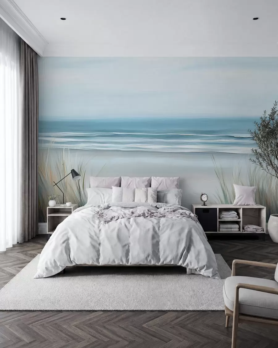 Papier peint photo Paysage avec une plage sauvage dans le style de la peinture à l'huile w02869