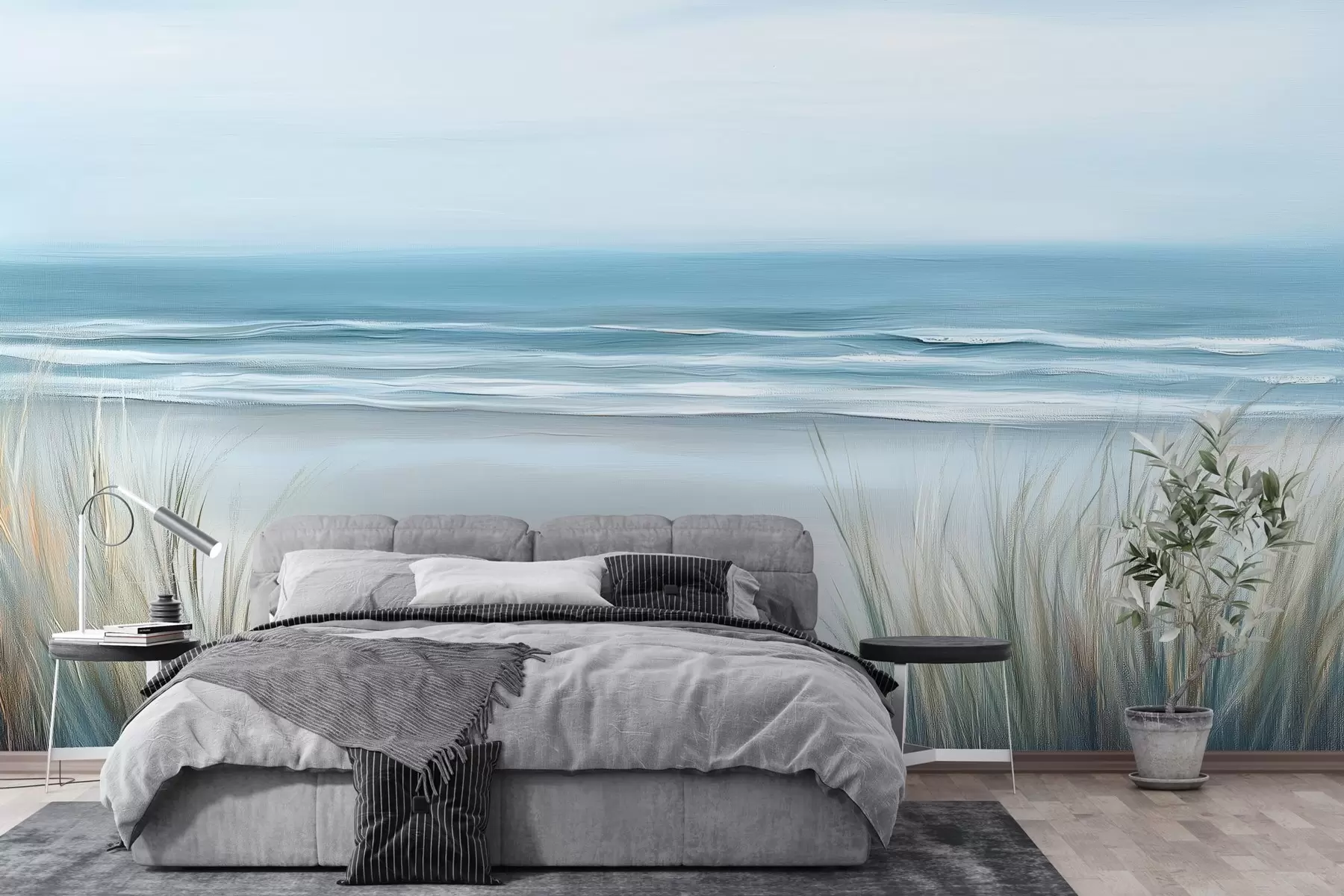 Papier peint photo Paysage avec une plage sauvage dans le style de la peinture à l'huile w02869