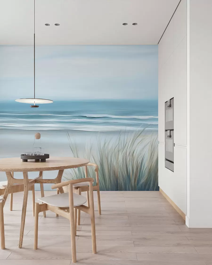 Papier peint photo Paysage avec une plage sauvage dans le style de la peinture à l'huile w02869