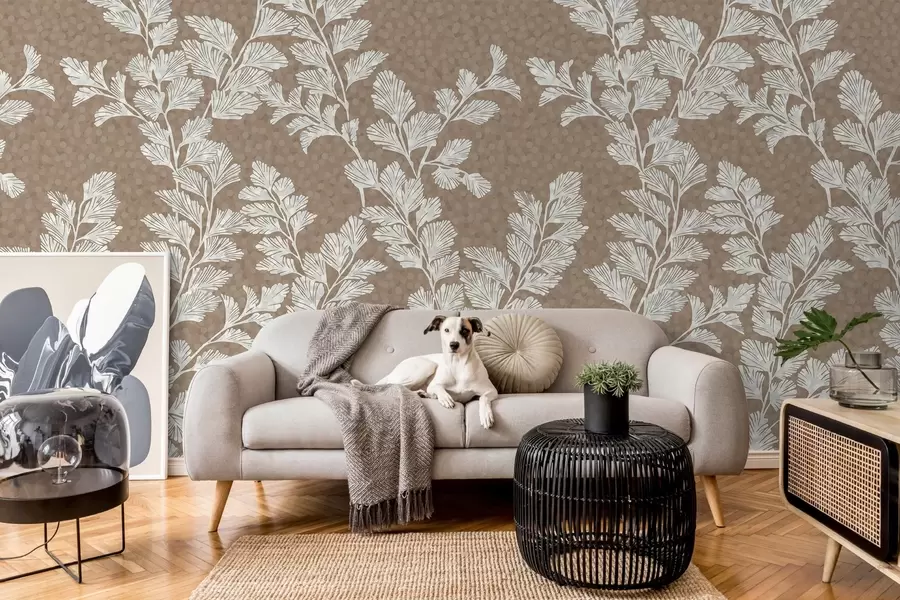 Papier peint photo Branches délicates sur une finition beige foncé w02784v1