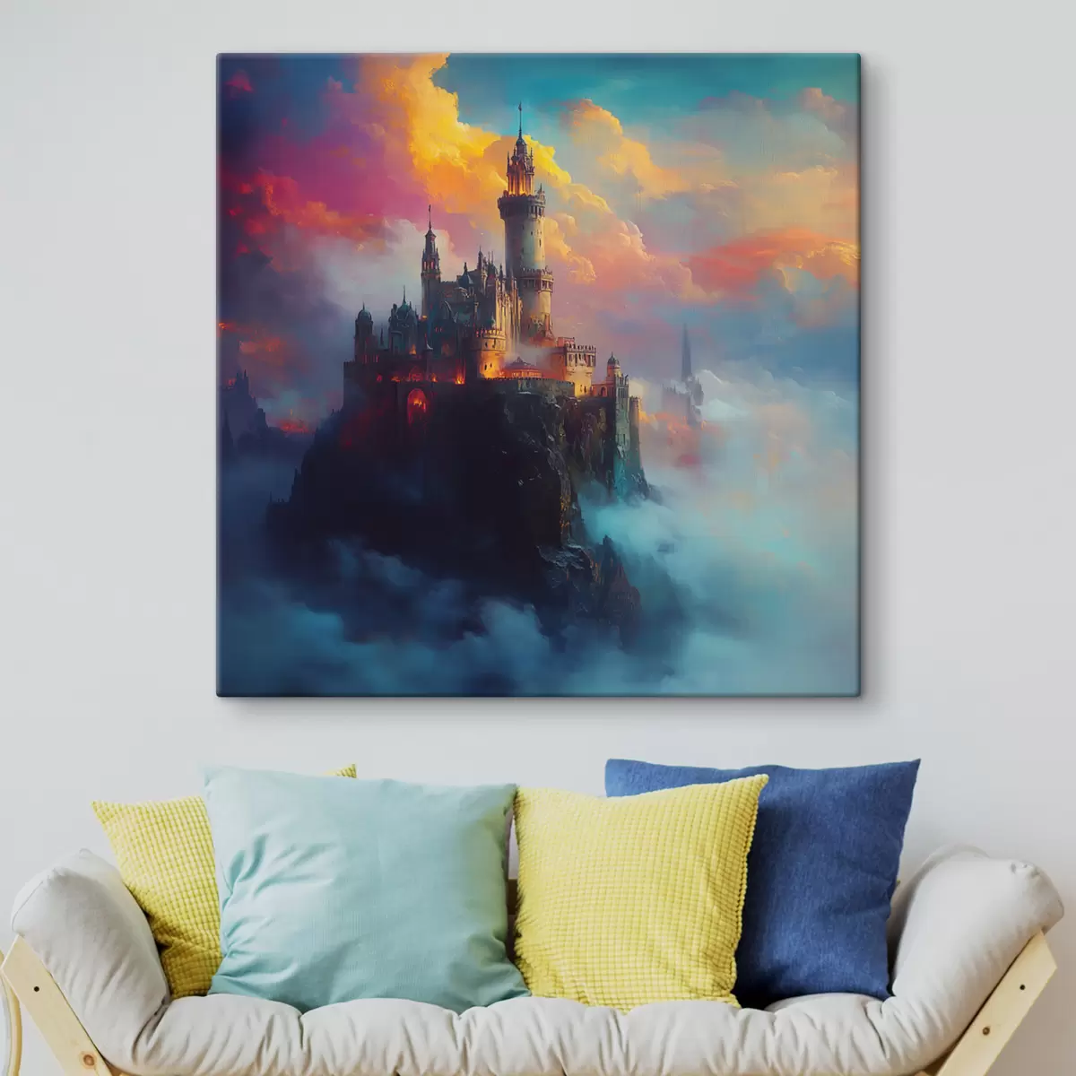  Peintures Château sur un rocher dans les nuages s42501