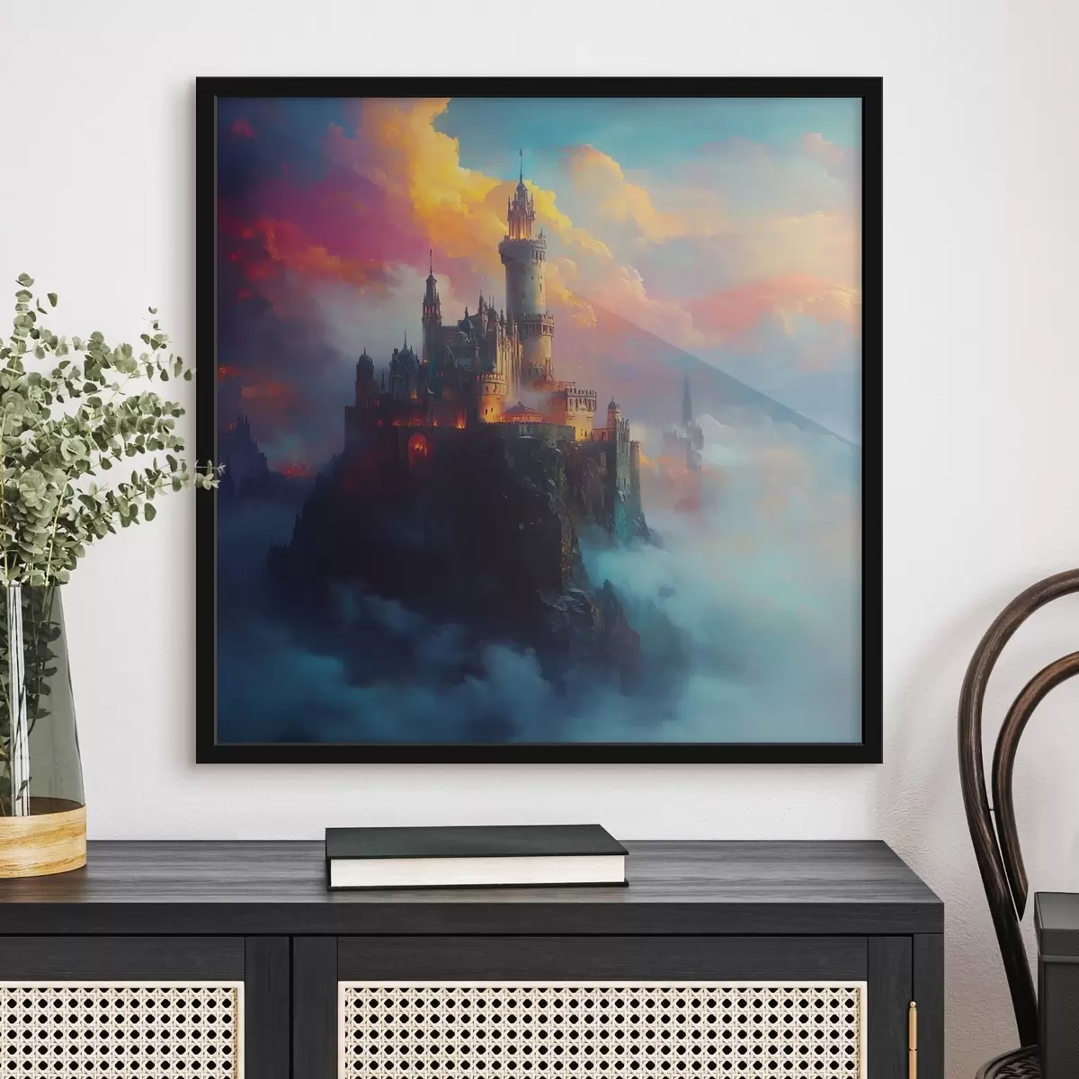 Affiche Château sur un rocher dans les nuages f42501