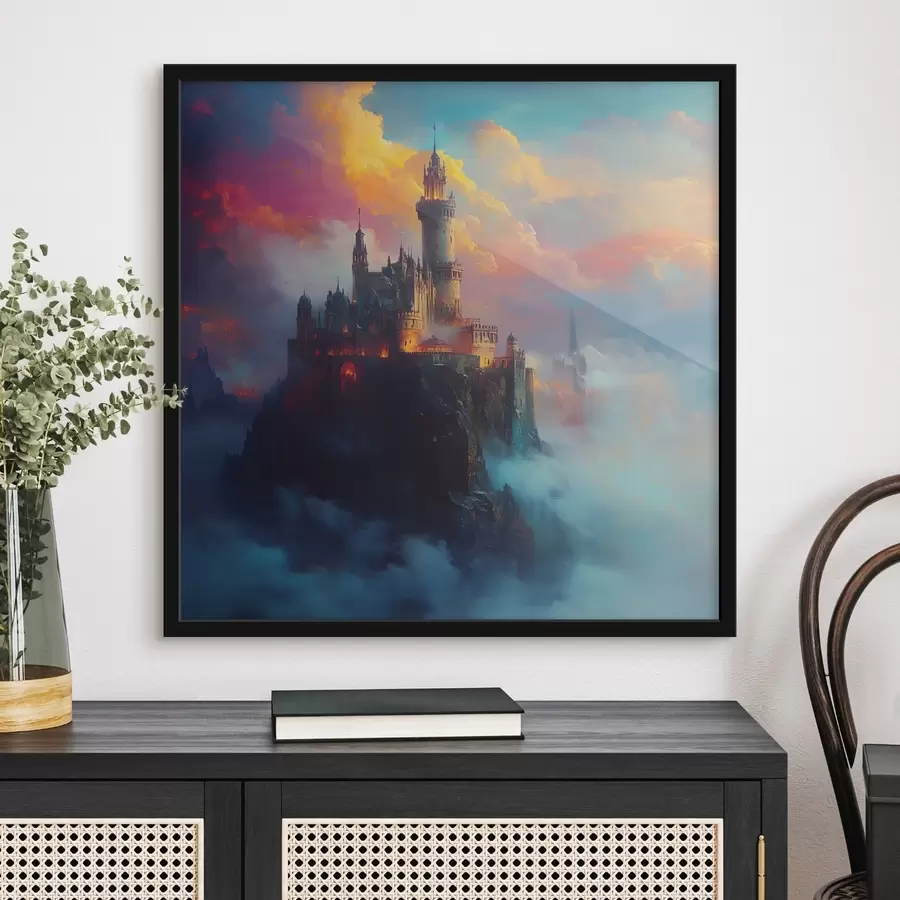 Papier peint photo Château sur un rocher dans les nuages f42501