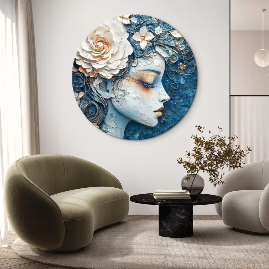  Peintures Dessin d'une fille de profil dans les tons bleus r42495