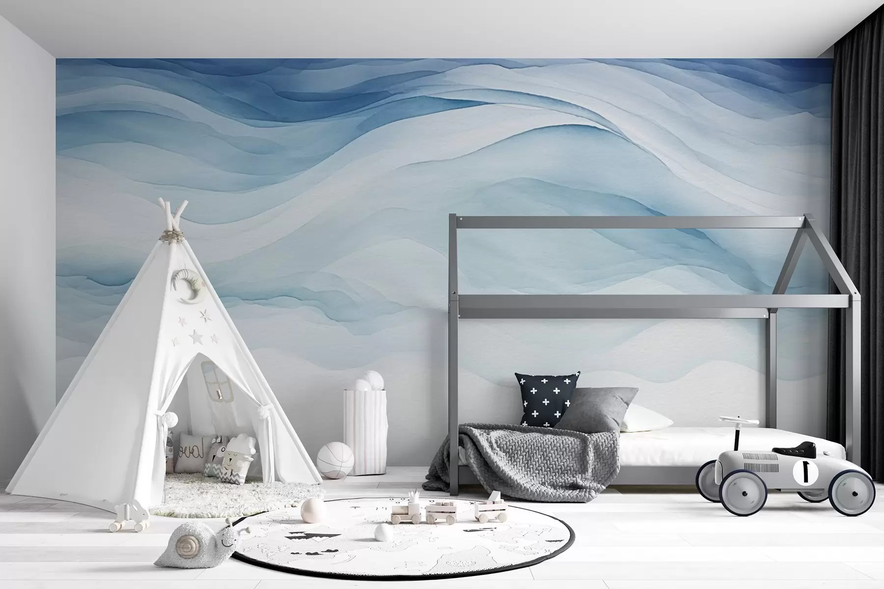 Fotobehang Luchtige blauwe golven, abstractie w08654