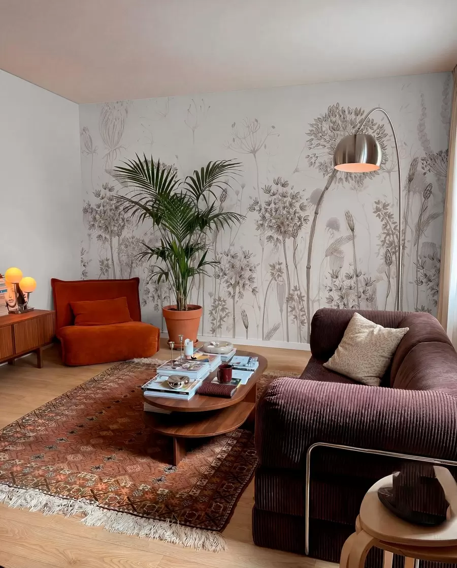 Fotobehang Luchtige paardenbloemen en wilde bloemen in aquarelstijl w08637
