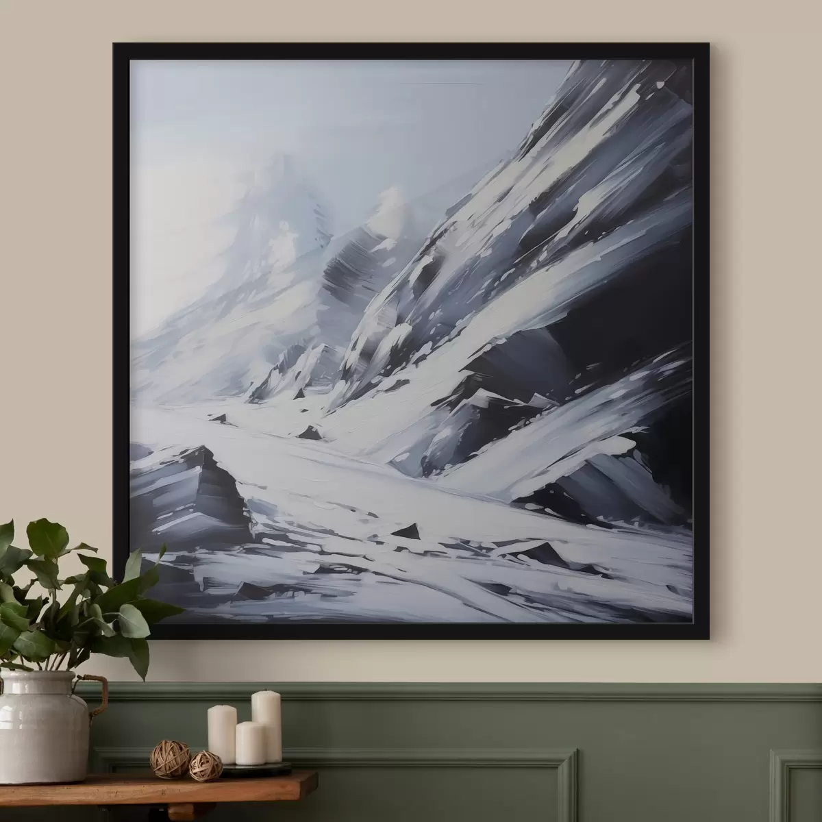 Affiche Les rochers enneigés imitent les coups de pinceau d'une peinture f42585