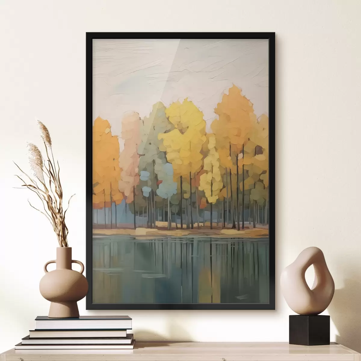 Affiche Bosquet d'automne au bord de l'étang imitation de peinture f42586