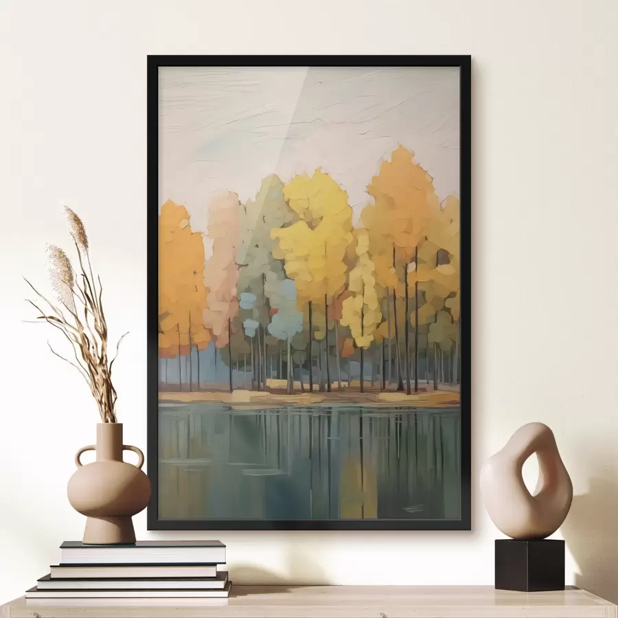 Papier peint photo Bosquet d'automne au bord de l'étang imitation de peinture f42586