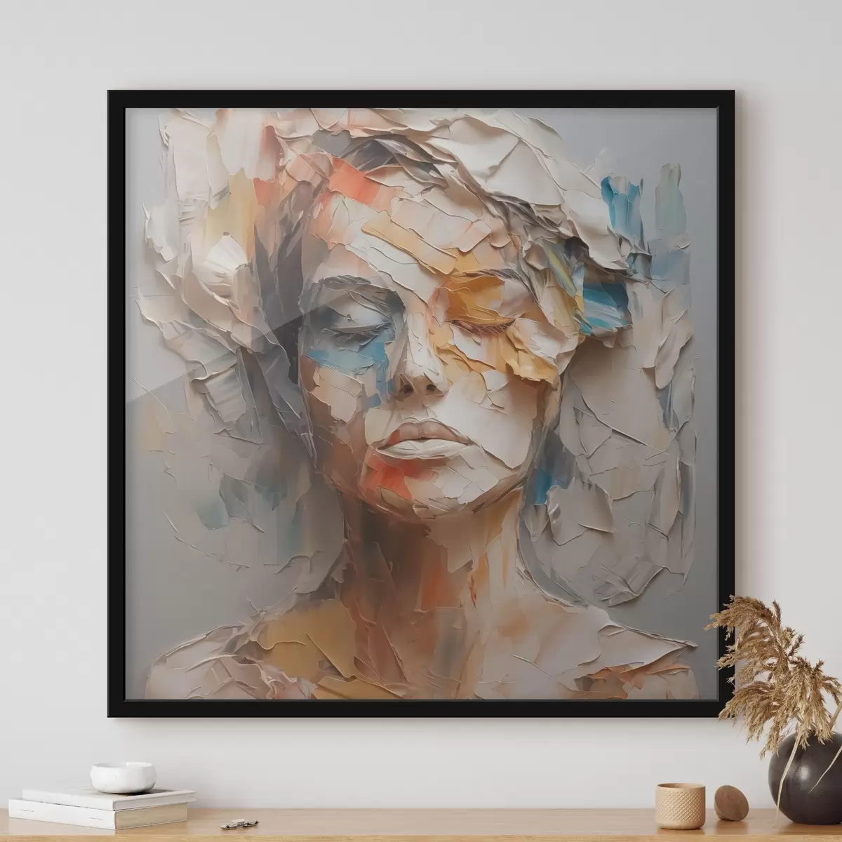 Poster Abstract portret van een meisje imitatie van penseelstreken f42587