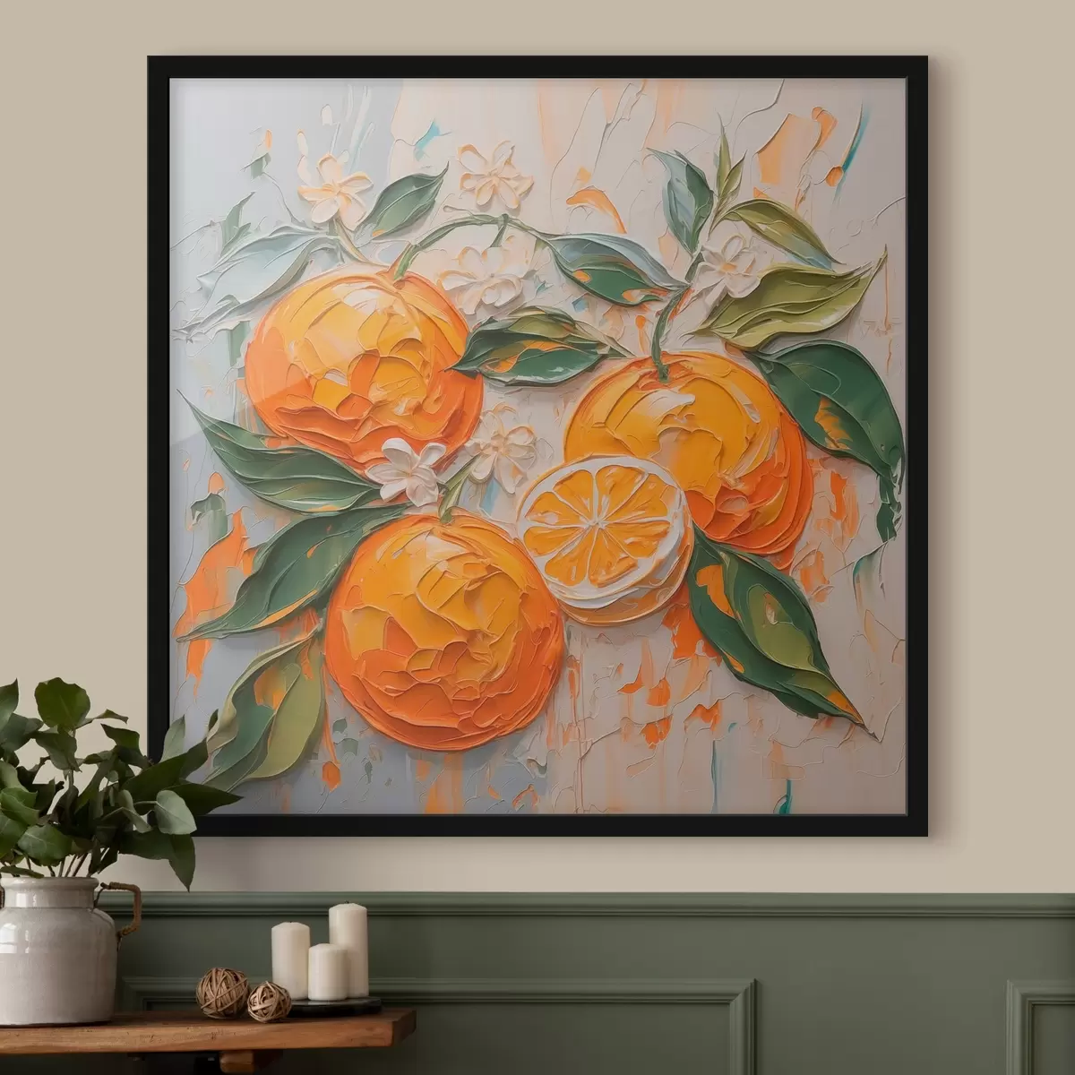 Poster Sinaasappels abstracte imitatie penseelstreken f42591