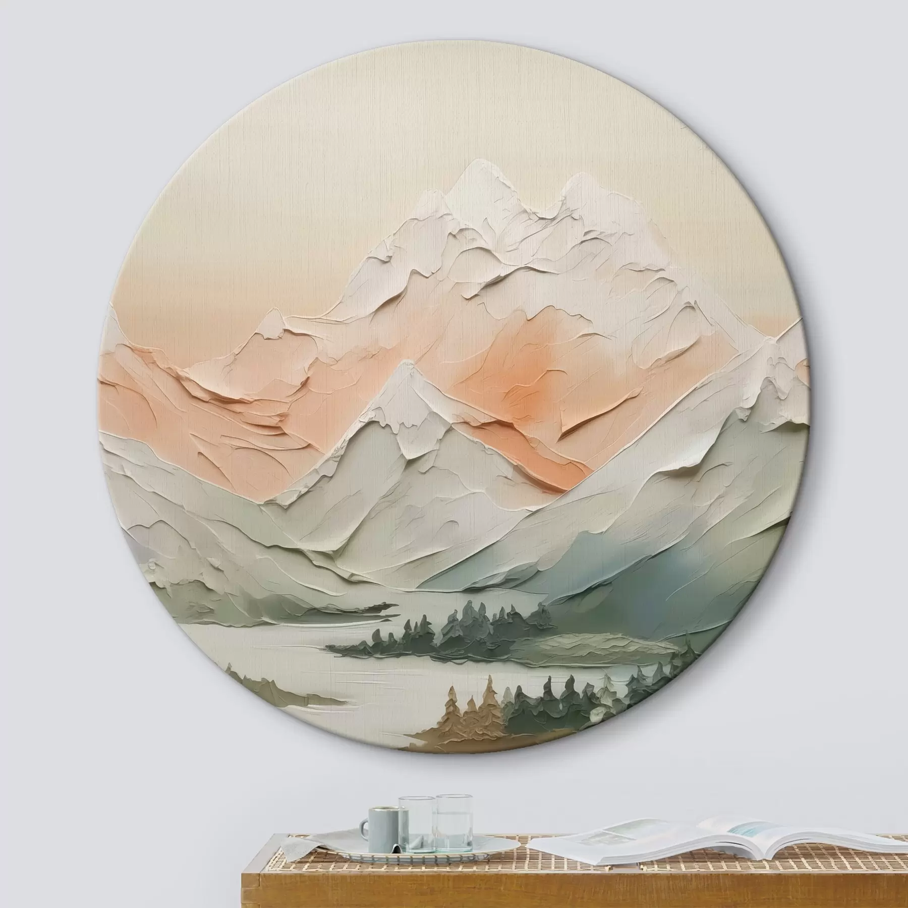  Schilderijen Bergen bij de rivier imitatie van penseelstreken r42589