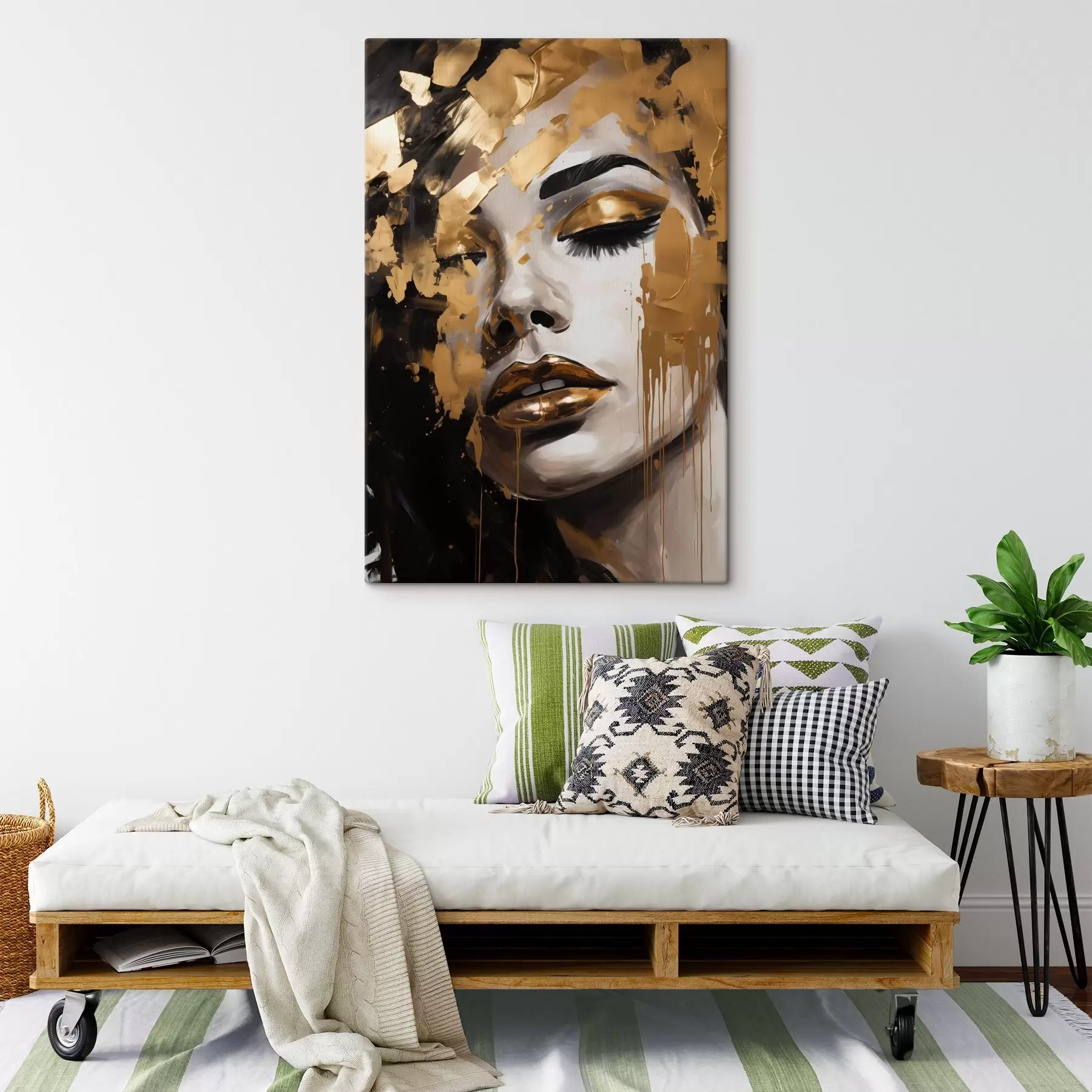  Schilderijen Een abstract portret van een vrouw met rijke penseelstreken in warme tinten, waardoor een levendig en dramatisch beeld ontstaat s42619