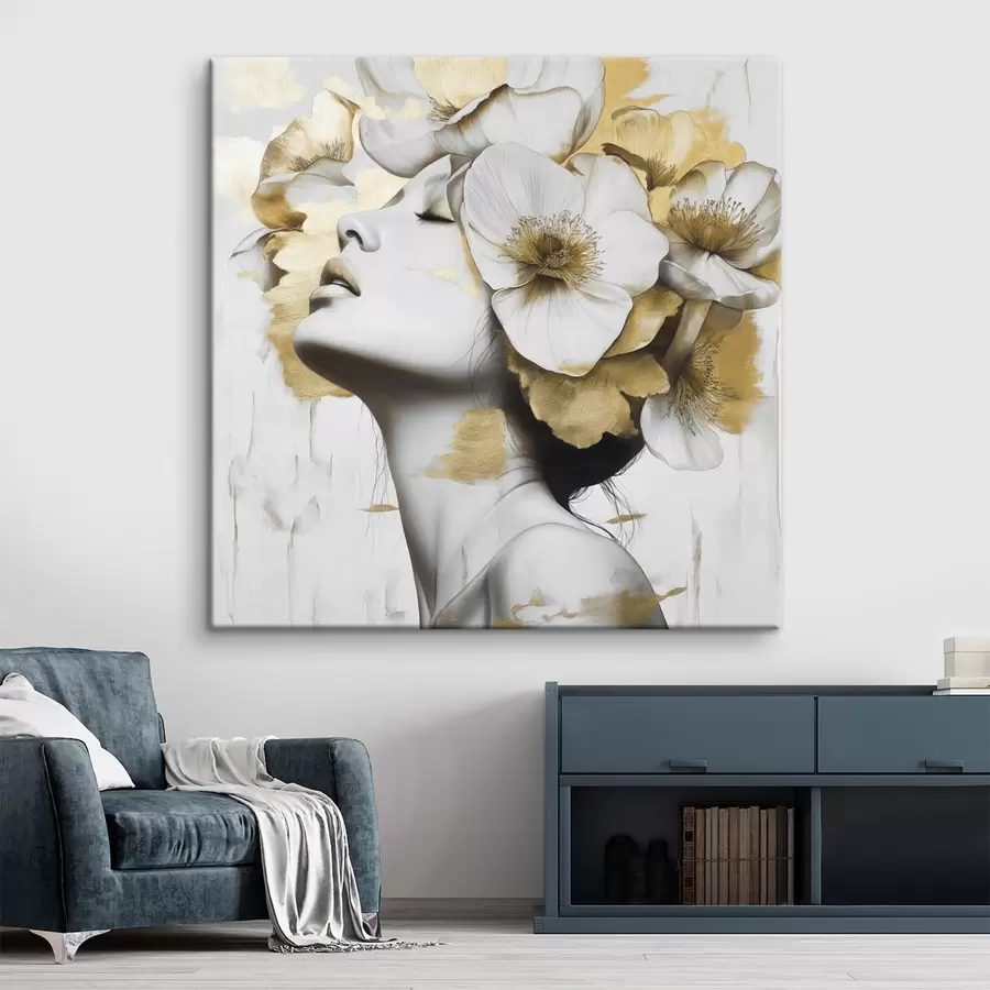  Peintures Une fille avec des fleurs sur la tête s42606