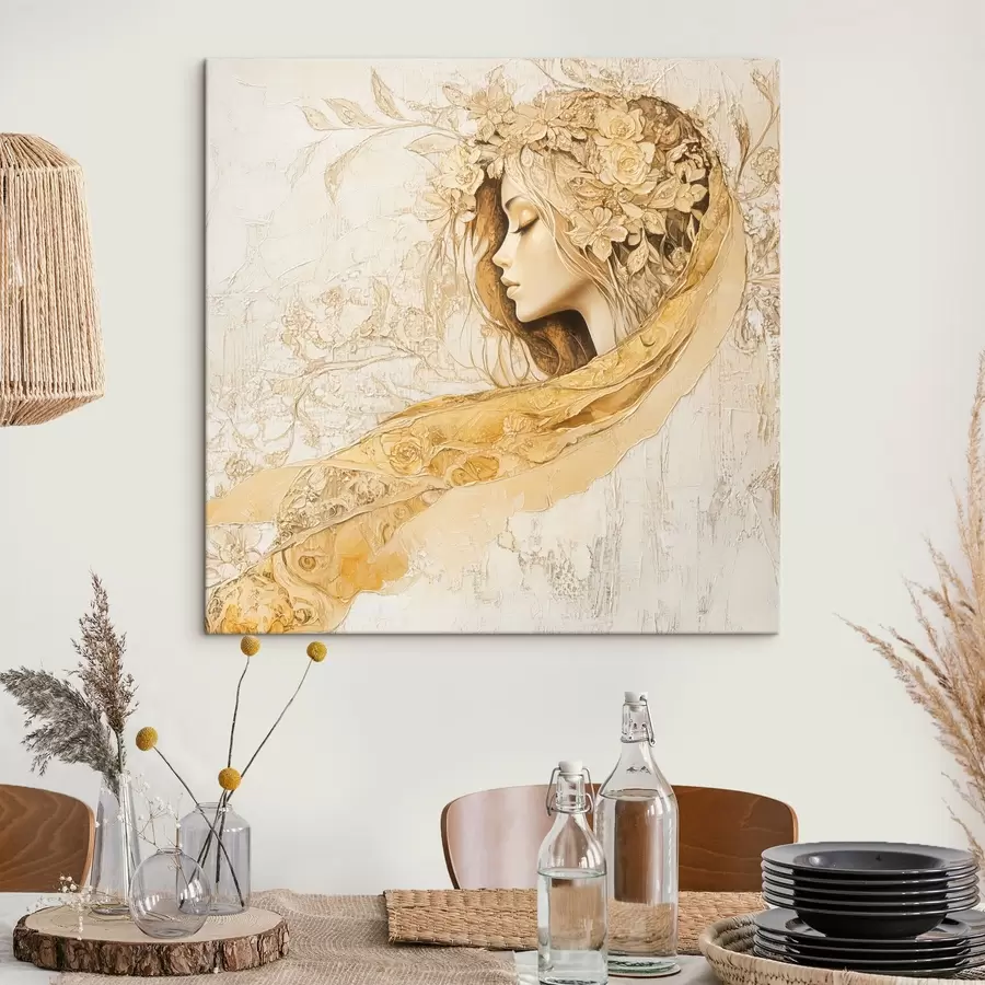  Peintures Jeune fille douce dans le style de la peinture à l'huile avec des fleurs s42616