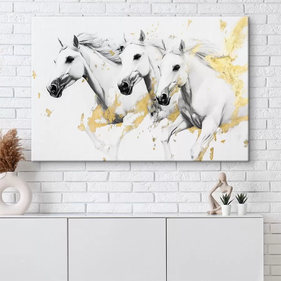  Peintures Trois chevaux noirs et blancs s42617