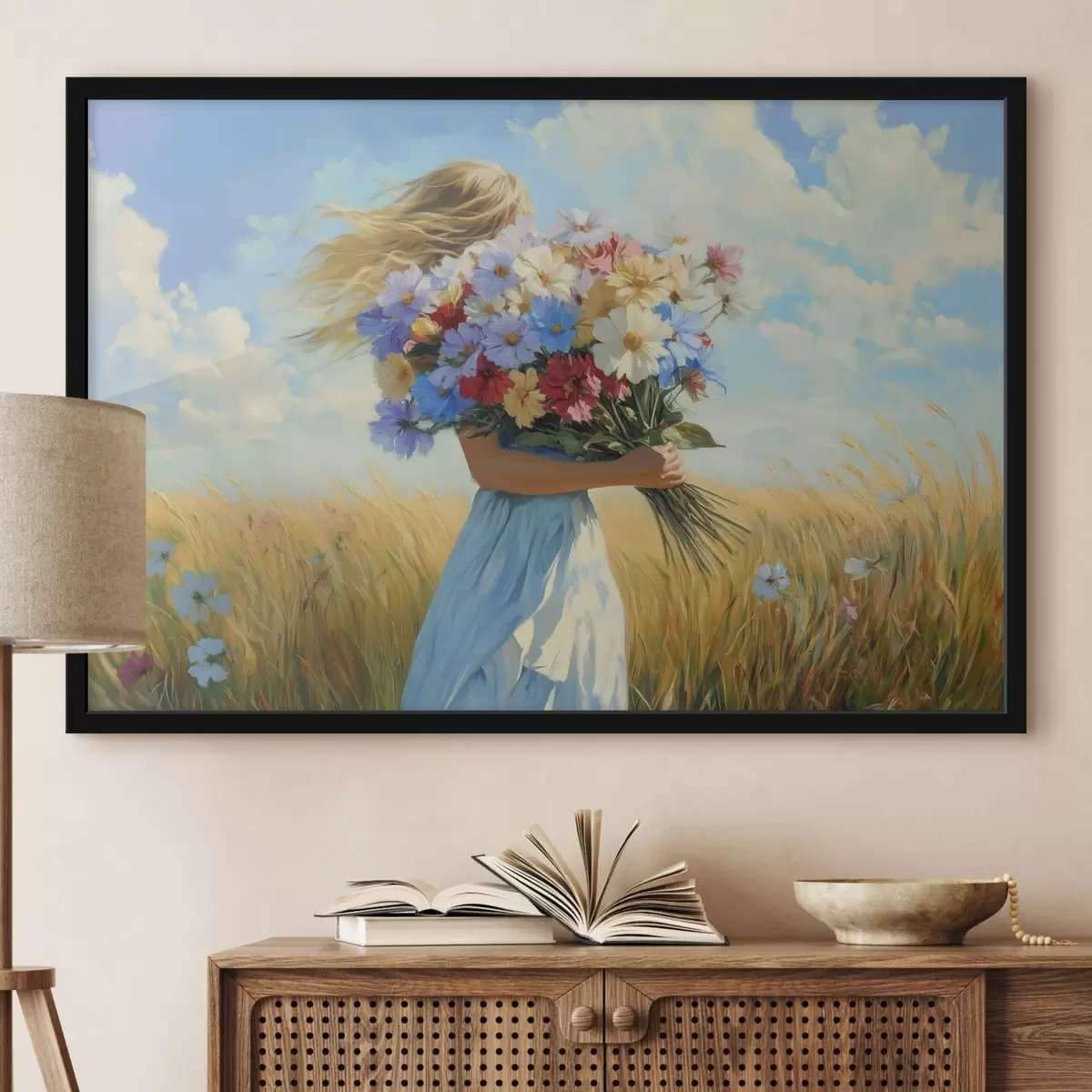 Affiche Fille avec des fleurs sauvages f42599