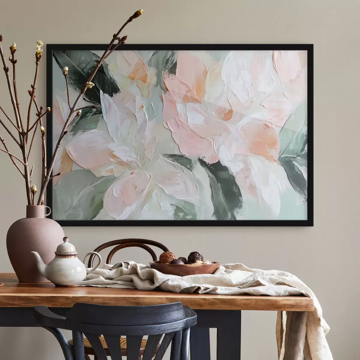 Poster Abstracte bloemen in de stijl van olieverfschilderijen f42601