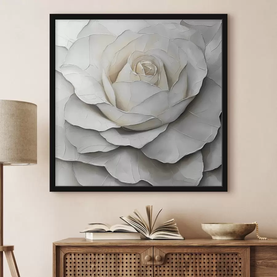 Fotobehang Witte roos in de stijl van olieverfschilderij f42603