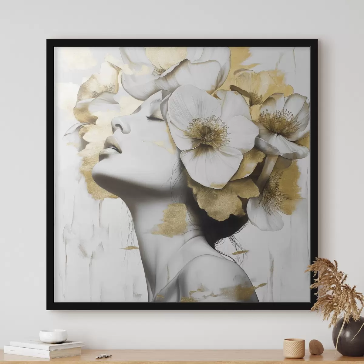 Poster Een meisje met bloemen op haar hoofd f42606