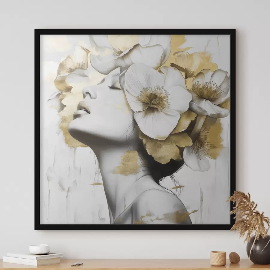  Peintures Une fille avec des fleurs sur la tête f42606