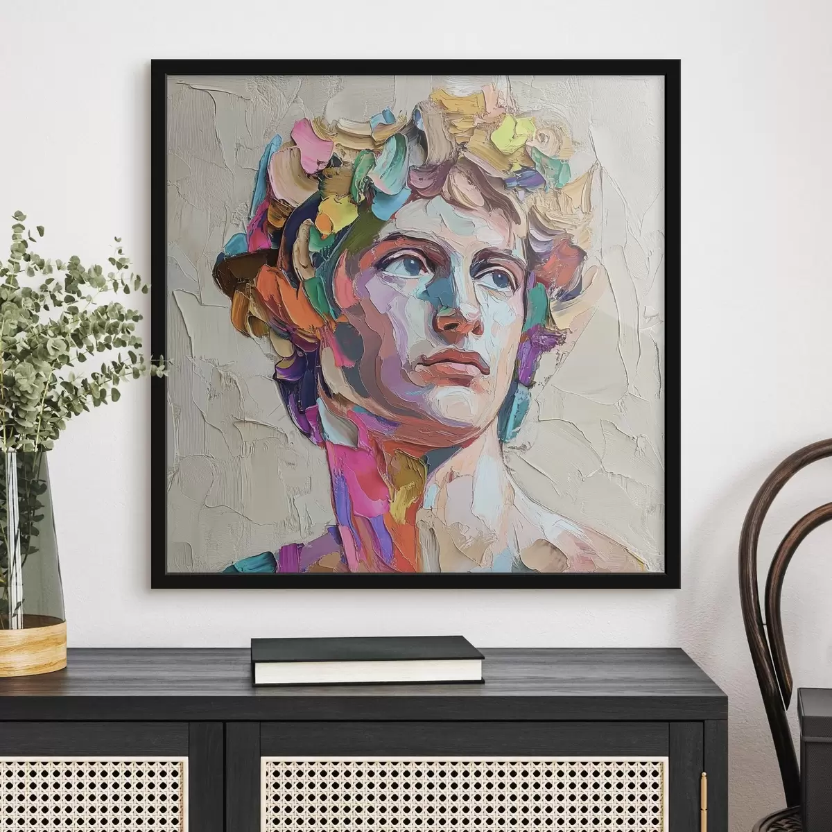 Affiche Tête de David avec des traits multicolores f42607