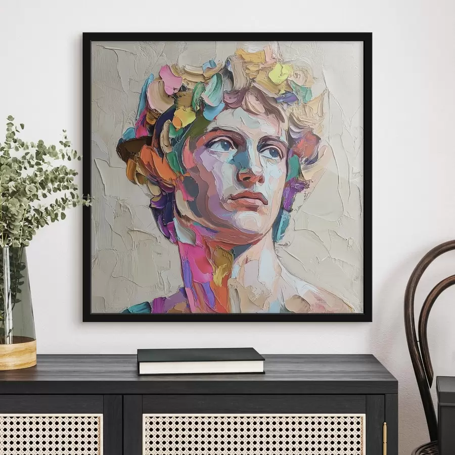 Papier peint photo Tête de David avec des traits multicolores f42607