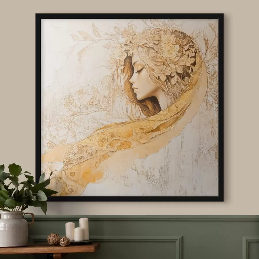 Papier peint photo Jeune fille douce dans le style de la peinture à l'huile avec des fleurs f42616