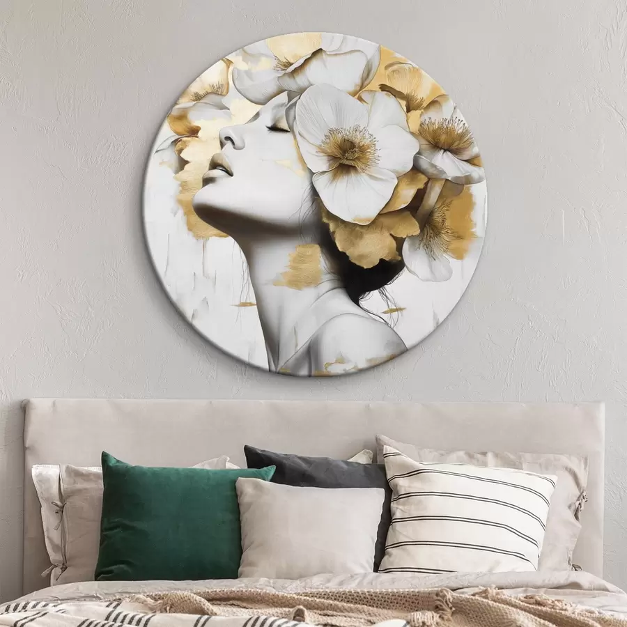  Schilderijen Een meisje met bloemen op haar hoofd r42606