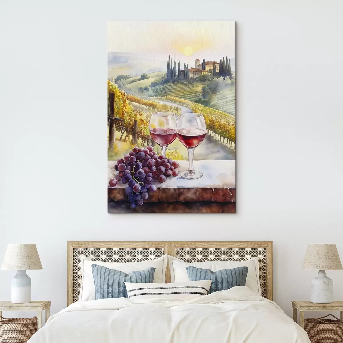  Peintures Coucher de soleil en Toscane, vignoble, architecture ancienne, aquarelle, Italie s42446