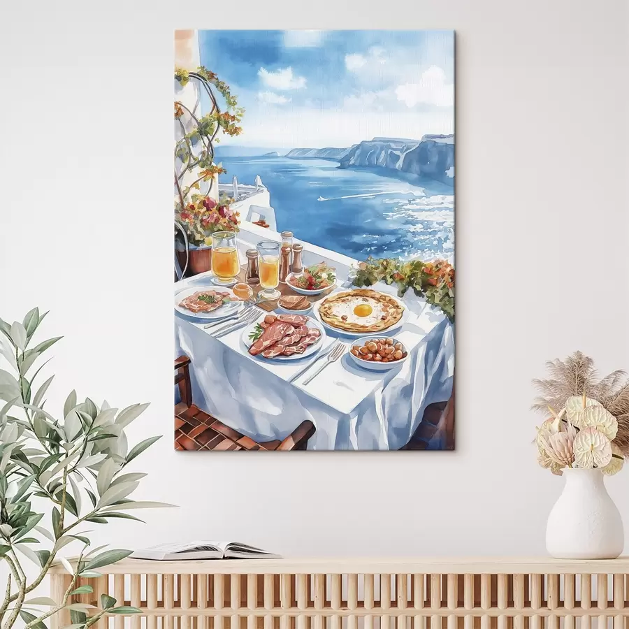  Peintures Petit déjeuner romantique en Grèce, mer, style aquarelle s42455