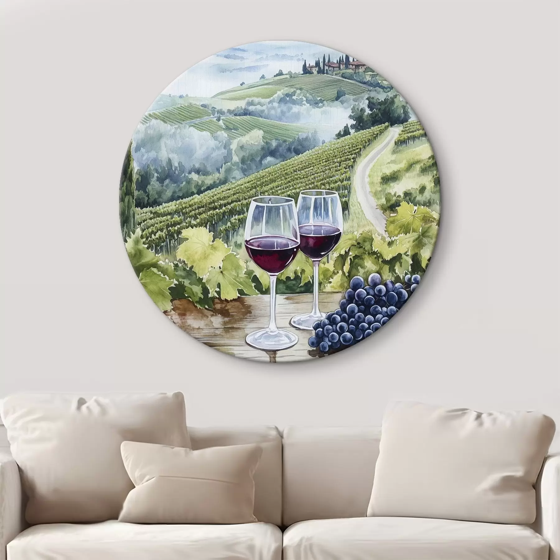  Peintures Paysage de Toscane, vignobles, verres à vin, style aquarelle r42445