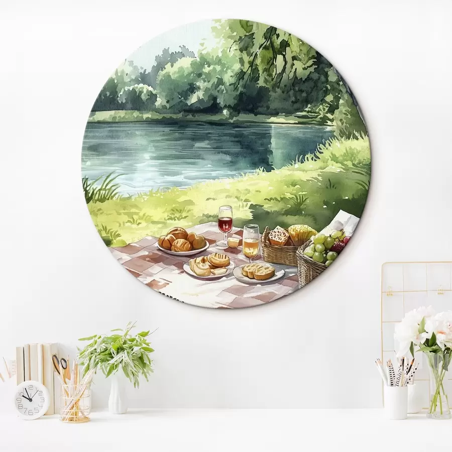  Peintures Beau pique-nique romantique au bord d'un lac d'été, fruits, verdure r42451