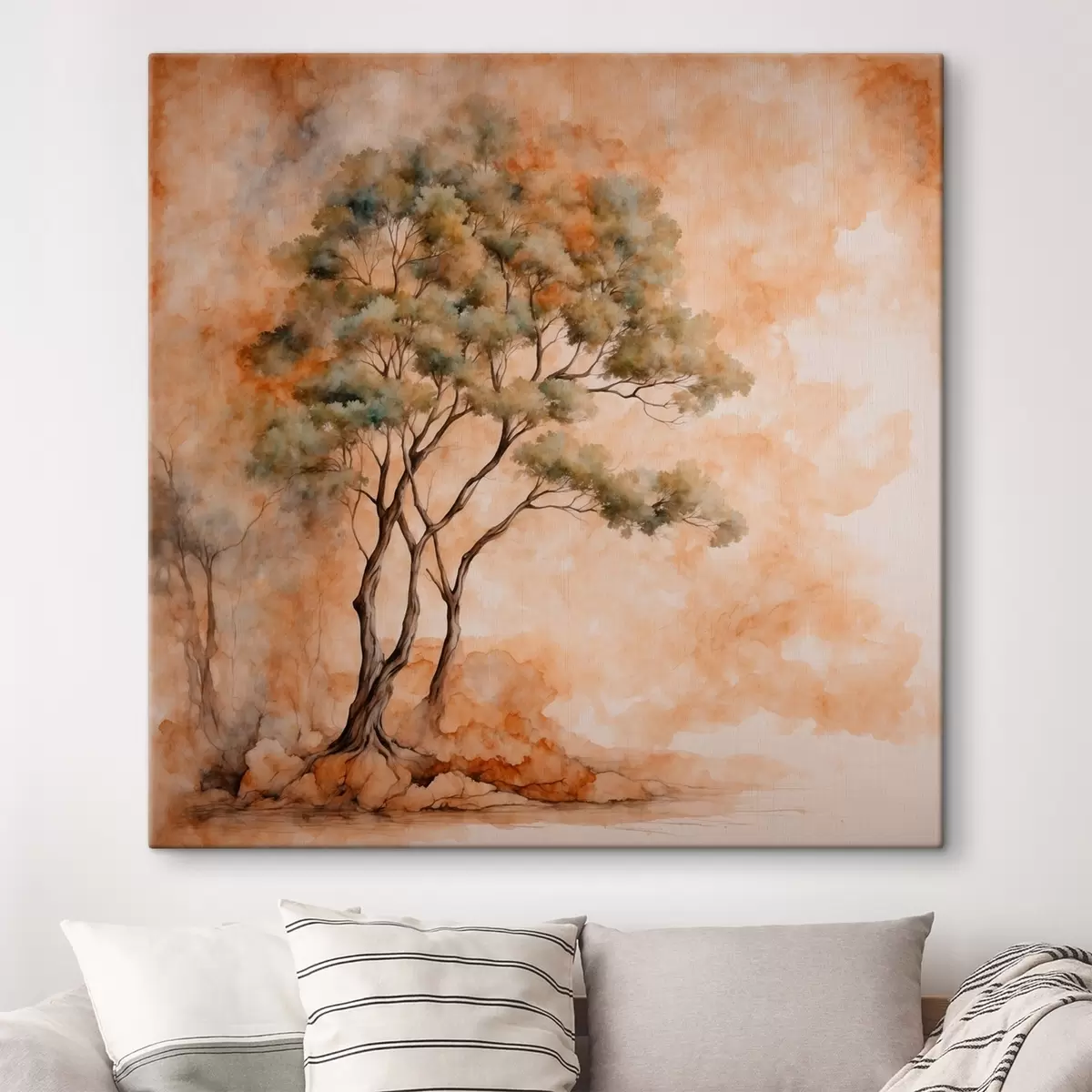  Peintures Arbre sur fond orange et blanc dans le style aquarelle s42514