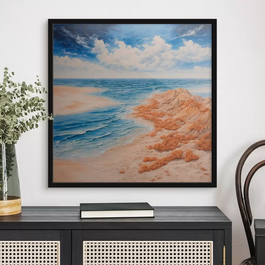 Papier peint photo Plage et ciel bleu en peinture acrylique f42518