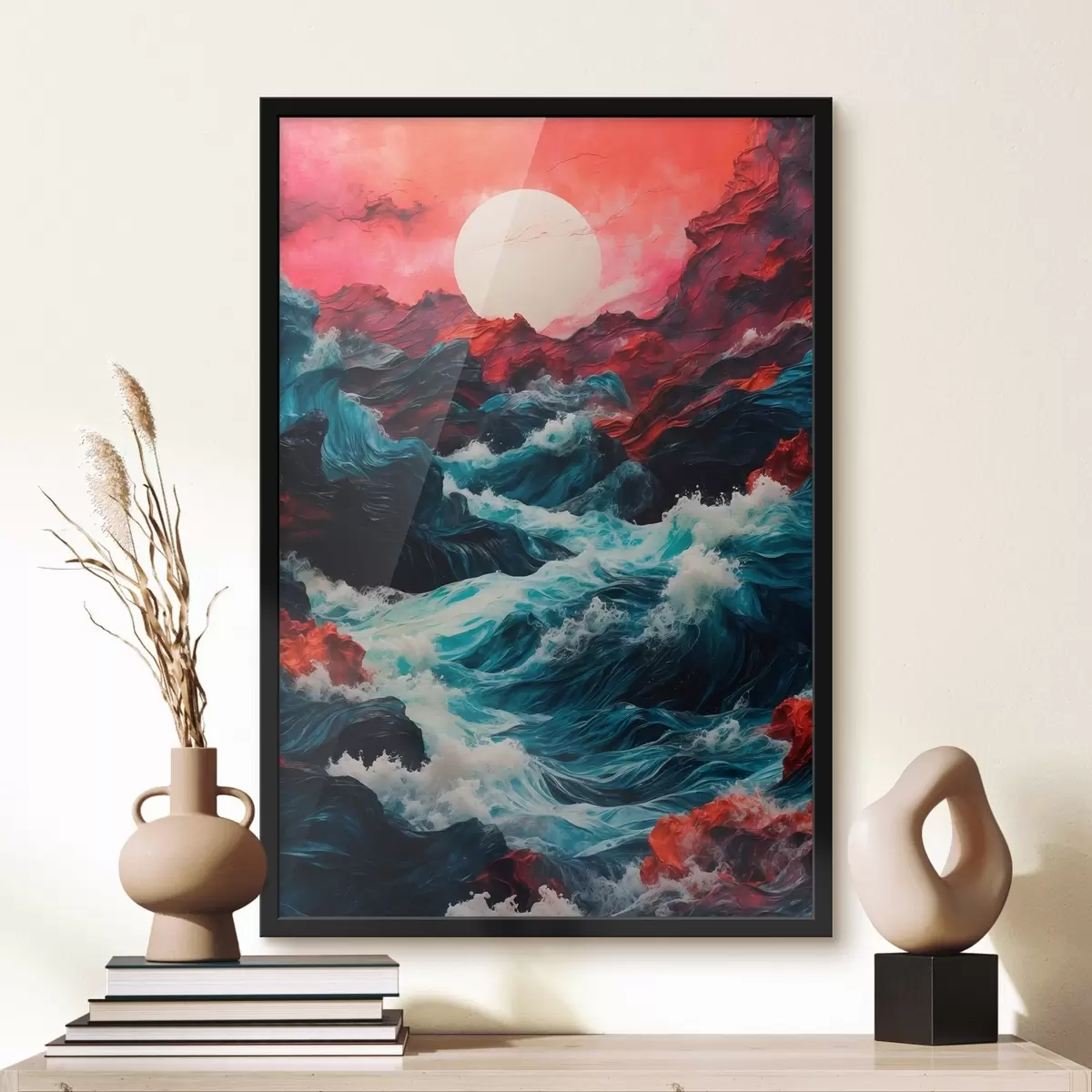 Affiche Mer agitée et soleil blanc f42519