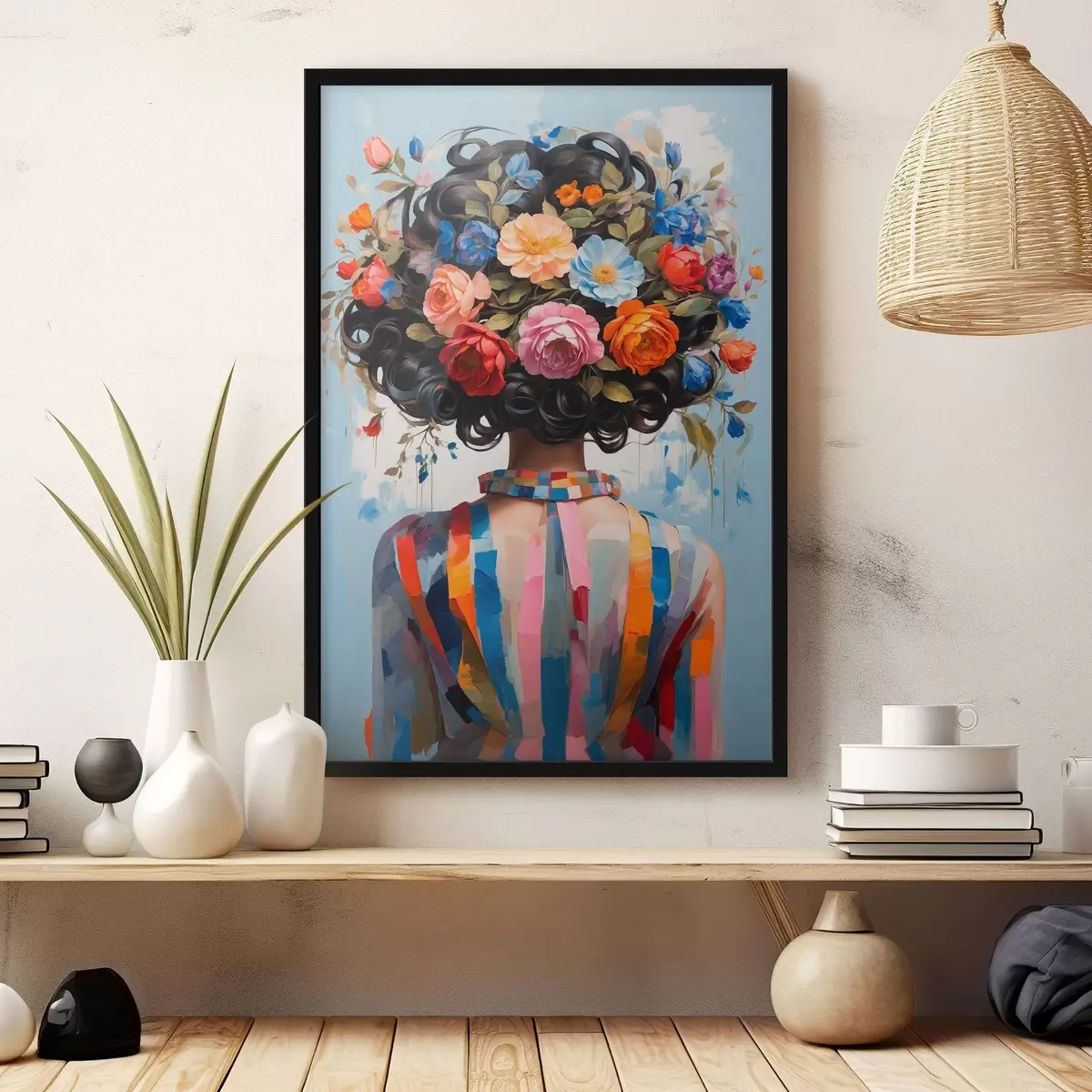 Affiche Fille en robe colorée et fleurs f42524