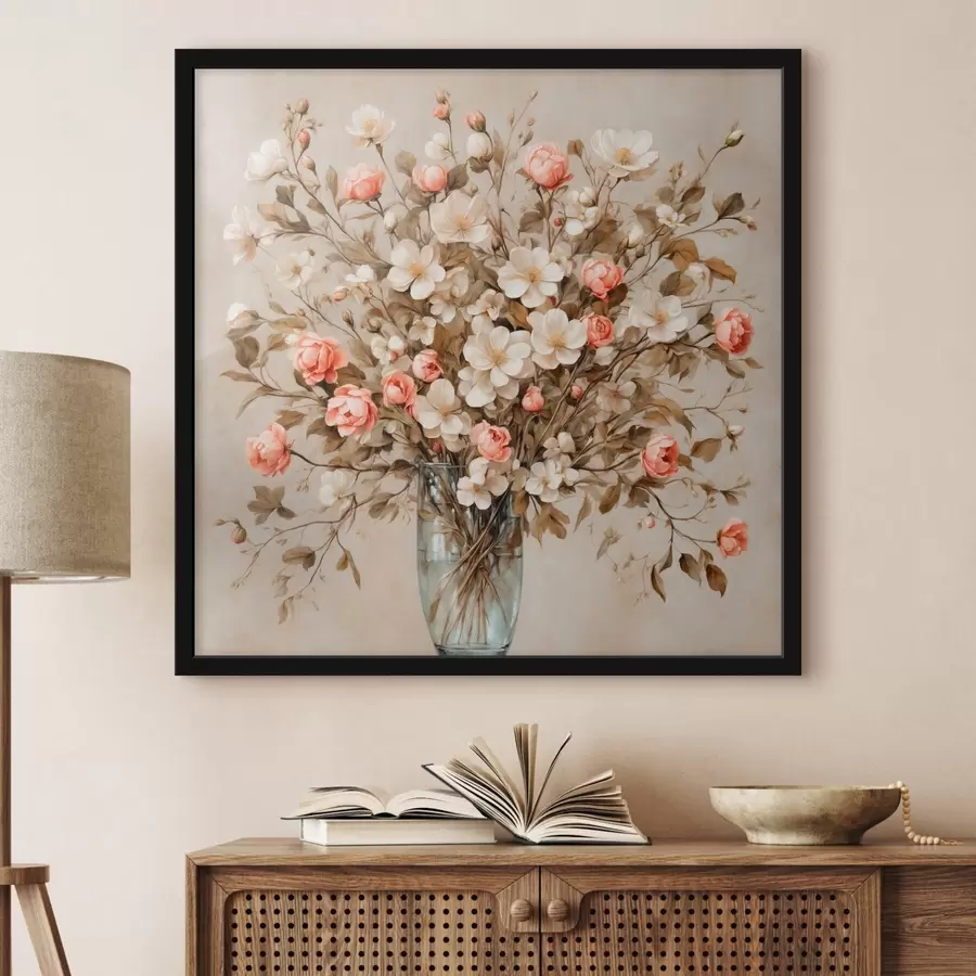 Papier peint photo Fleurs dans un vase transparent sur fond beige f42534