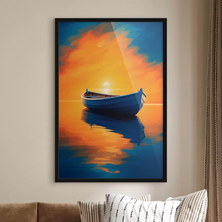 Papier peint photo Bateau en mer au coucher du soleil f42536