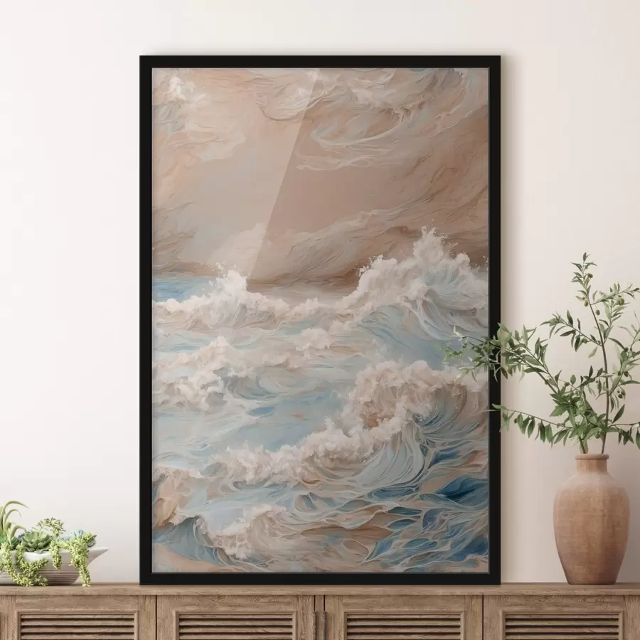 Fotobehang Abstracte woeste zee in olieverfschilderijstijl f42539