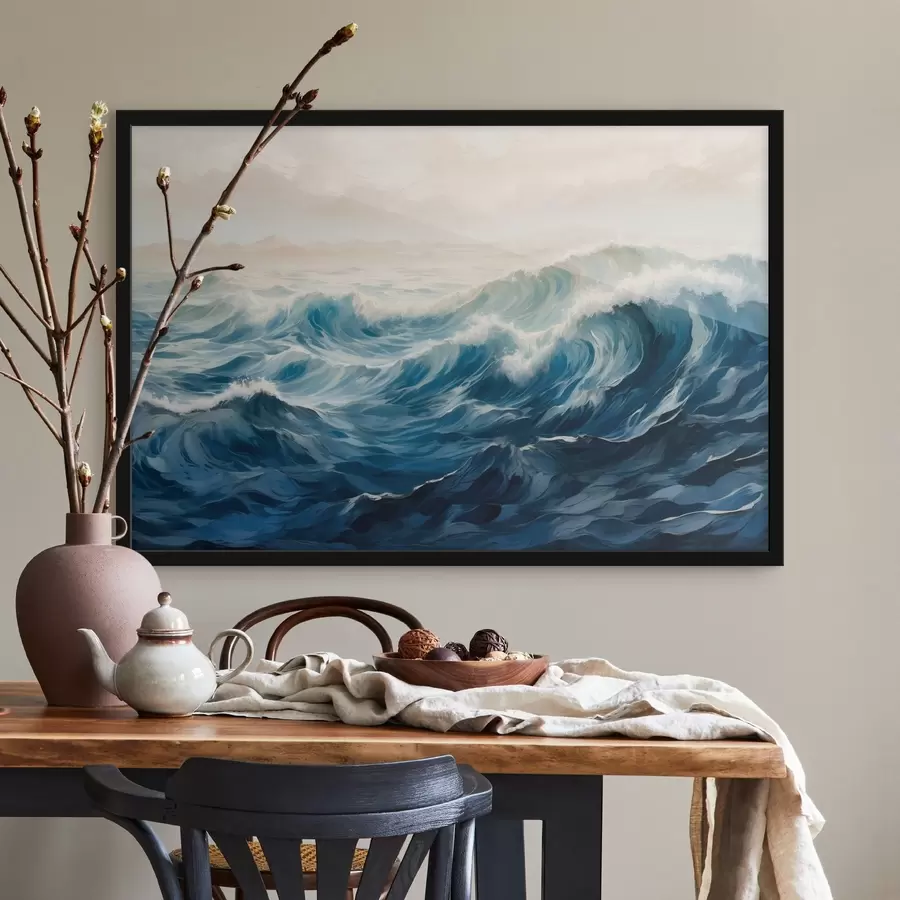 Fotobehang Woeste golven in mist f42541