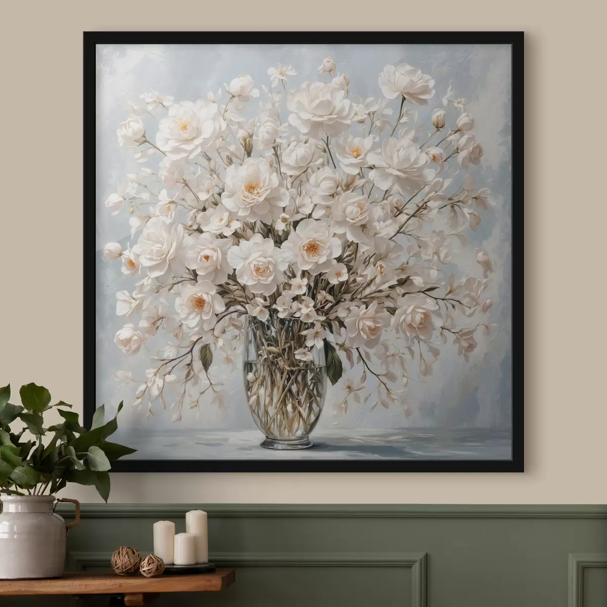 Affiche Fleurs blanches dans un vase transparent en peinture acrylique f42545